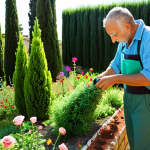 ** A vibrant garden scene. A skilled gardener meticulously tending to plants representing different professional skills (e.g., data analysis rose, coding flower, marketing herbs). Sunlight shines on the garden, symbolizing growth and learning. The style should be bright, cheerful, and slightly fantastical. Include Italian Cypress trees in the background to give it a more local feel.

**