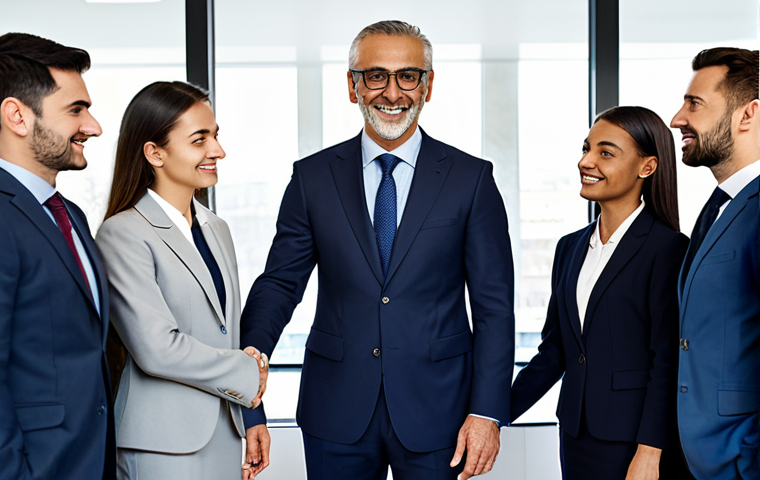 Ethical Business Leader**
"A confident business executive, fully clothed in a tailored Italian suit, shaking hands with a diverse team in a bright, modern office in Milan, appropriate attire, safe for work, perfect anatomy, correct proportions, natural pose, professional photography, high quality, modest setting."
**