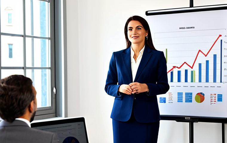디지털 시대의 효과적인 커뮤니케이션 스킬 - Presentation Success**
A professional Italian businesswoman, fully clothed in a stylish business su...